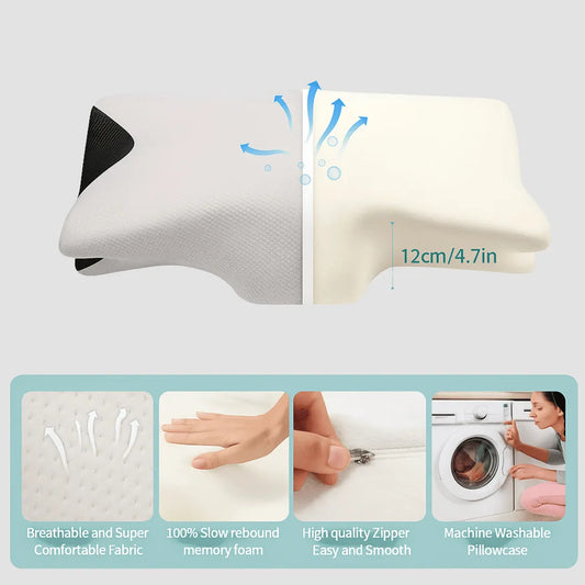 Ergonomic neck support pillow for side and back sleepers