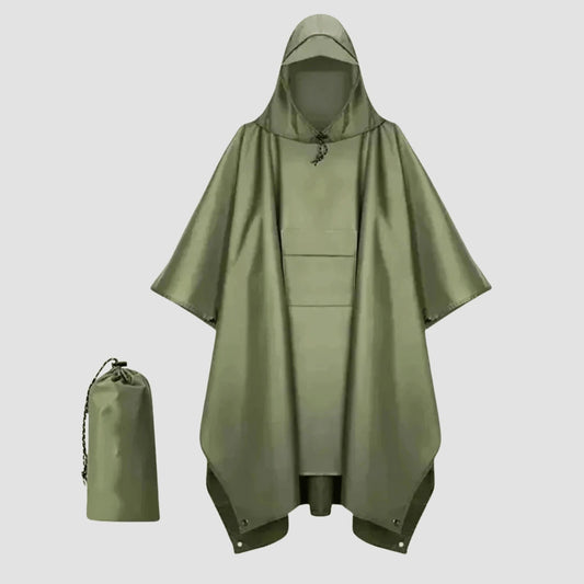 Heavy-duty military style rain poncho for British weather