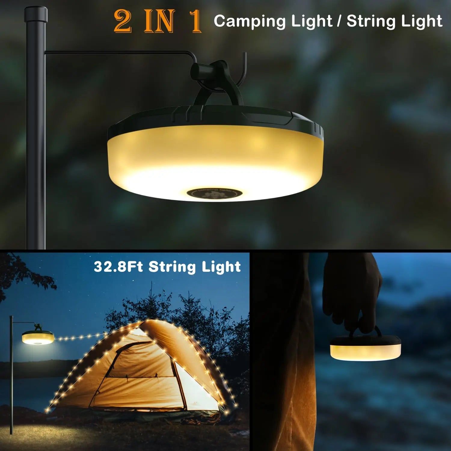 Travgoa 2-in-1 Rechargeable Camping String Light (8 Modes)