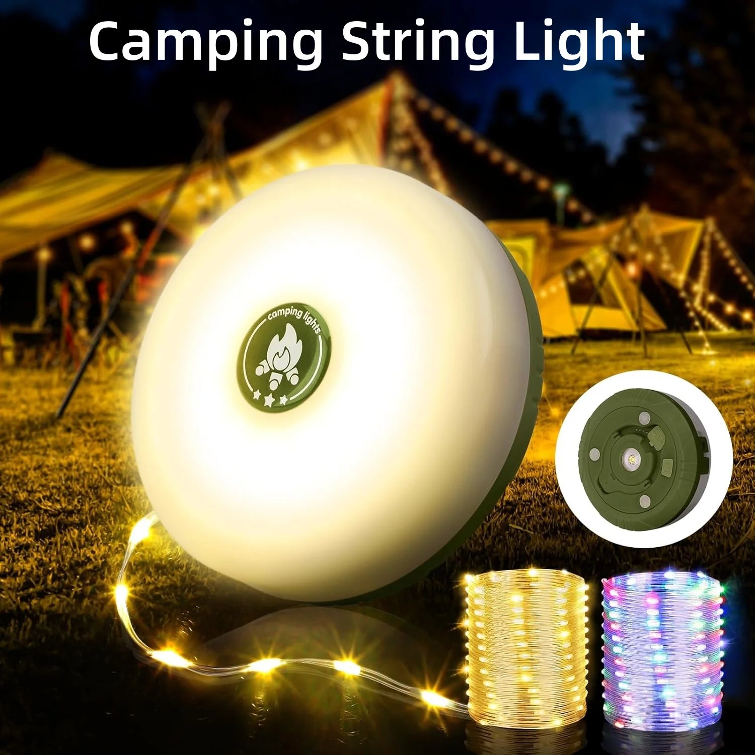 Travgoa 2-in-1 Rechargeable Camping String Light (8 Modes)