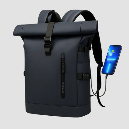 Travgoa 15.6” backpack showing USB charging port detail