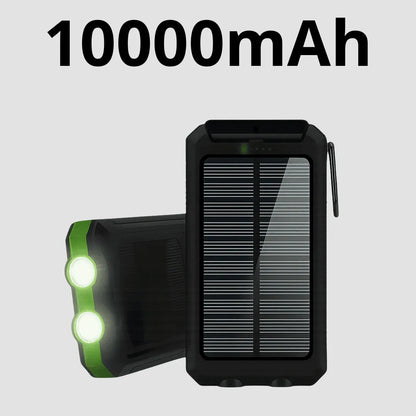 Travgoa solar power bank hanging from a backpack